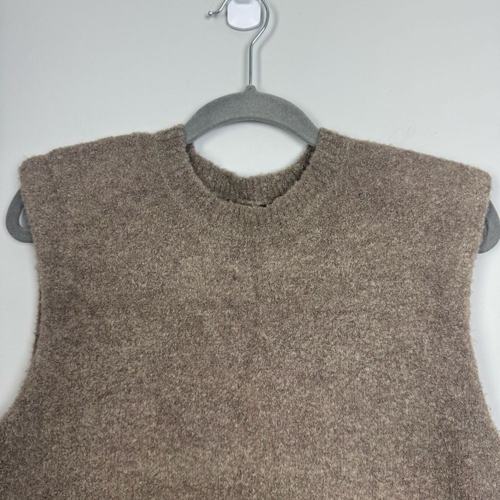 ZARA | Light Brown Sleeveless Sweater Structured Shoulder Women’s Size Small - Picture 4 of 8